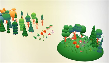低模卡通自然包石头植物卡通,自然景物gltf,glb模型下载，3d模型下载