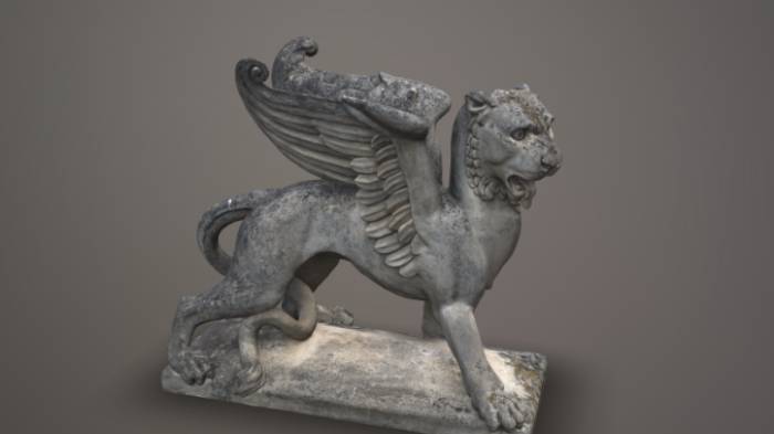 石头狮子文物雕塑雕塑,石头,狮子,翅膀gltf,glb模型下载，3d模型下载