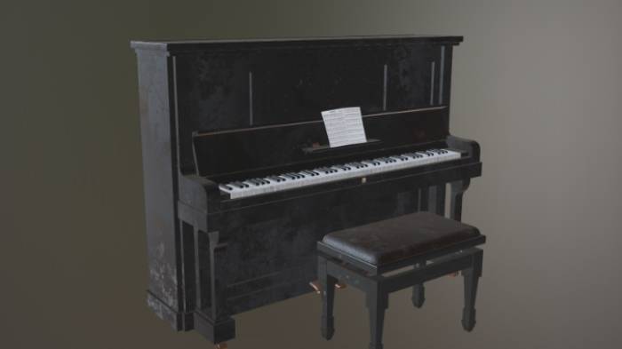 尘土飞扬的旧钢琴生活用品家具,钢琴,旧的gltf,glb模型下载，3d模型下载