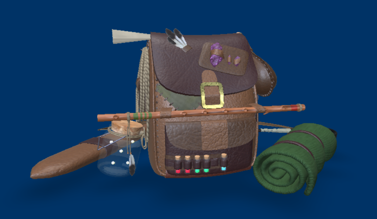 冒险者背包生活用品背包,弓箭,锅gltf,glb模型下载，3d模型下载