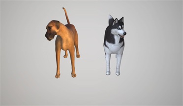 西伯利亚哈士奇犬和大丹犬gltf,glb模型下载，3d模型下载