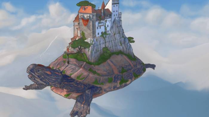 乌龟漂浮城堡gltf,glb模型下载，3d模型下载