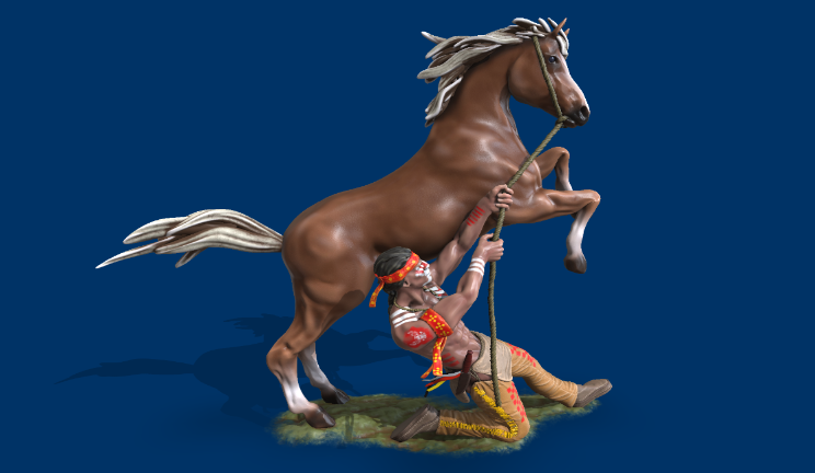 用绳索拴住一匹野马游戏|场景动物,人物,马gltf,glb模型下载，3d模型下载