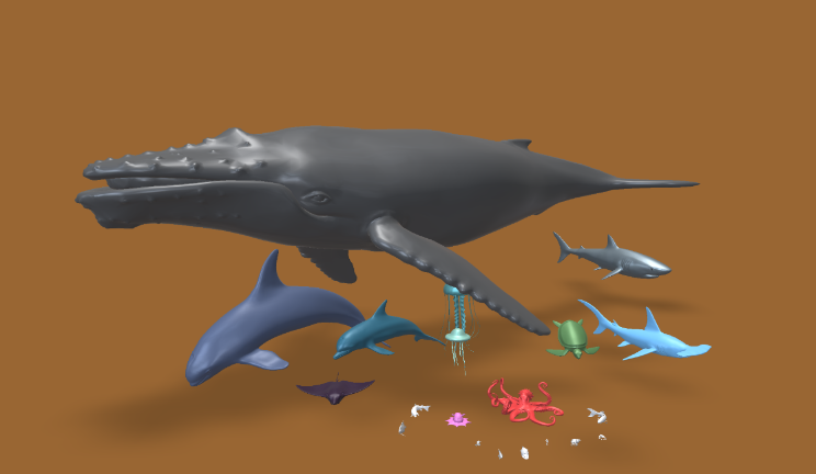 海洋动物动物鲨鱼,水母,章鱼gltf,glb模型下载，3d模型下载