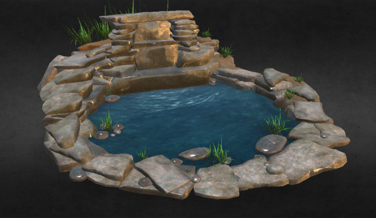 岩石喷泉石头植物建筑,风景,园林gltf,glb模型下载，3d模型下载